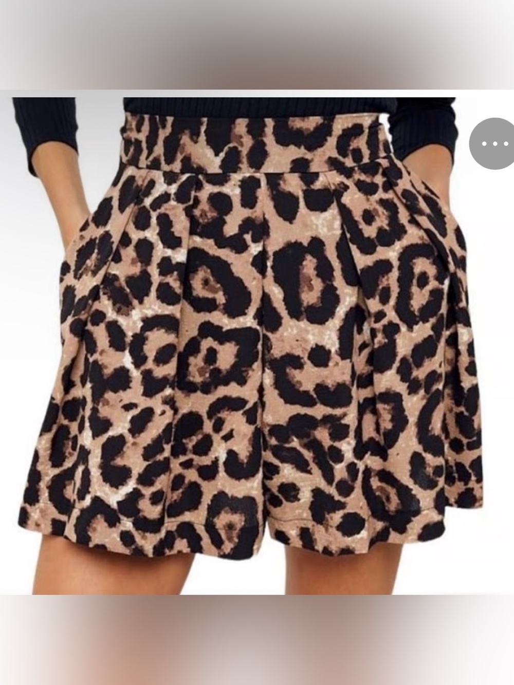 Hayden Leopard Print Pleated Skirt Shorts - Black & Tan
